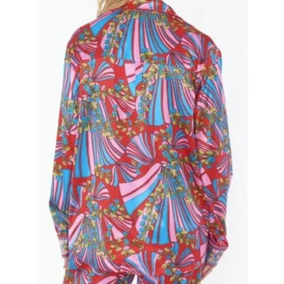 Show Me Your Mumu Women's Pajama Top Positano Paisley Satin Colorful Fan Floral - Picture 2 of 10